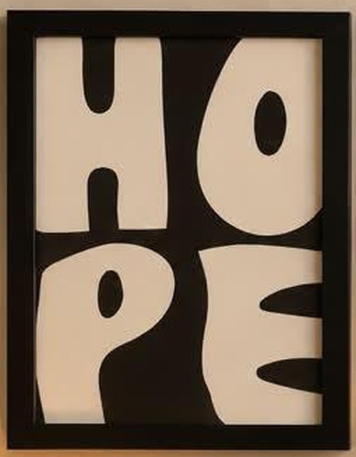 Framed print reading HO PE